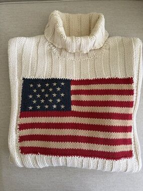 American Flag Cable Knit Turtleneck Sweater - Vintage